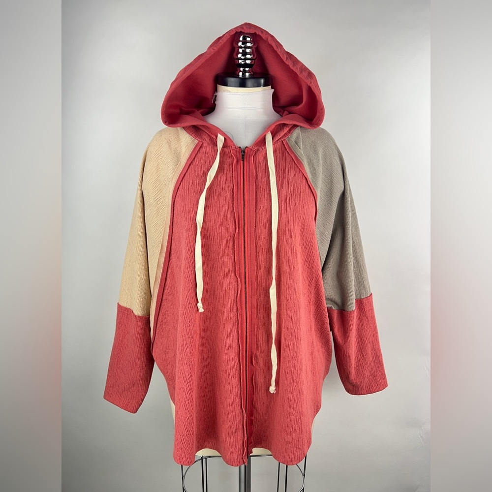 💚 3012. Oversized Color Blocking Zip-Up Hoodie